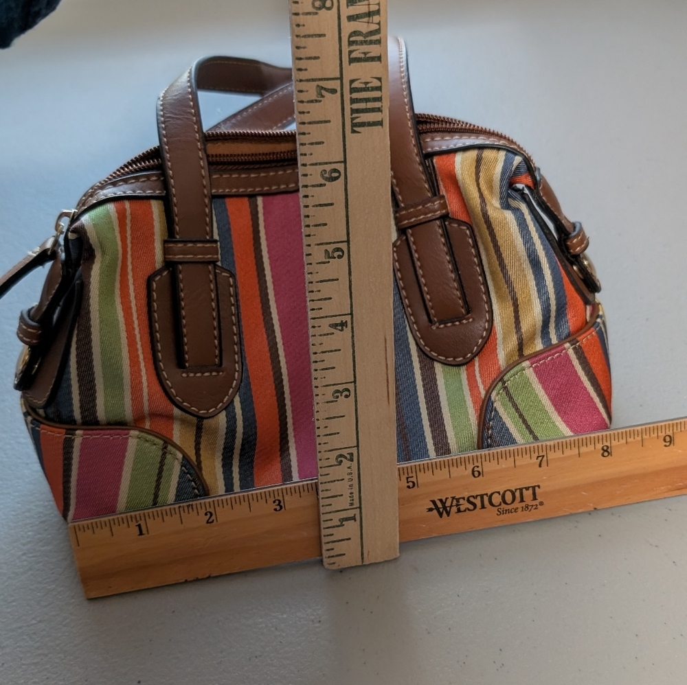 Etienne Aigner Vintage Striped Canvas Shoulder Bag faux Leather Trim Y2K Boho - Picture 5 of 9